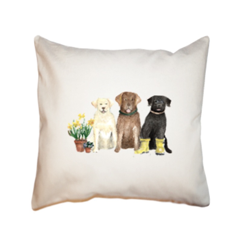 three labs spring square pillow