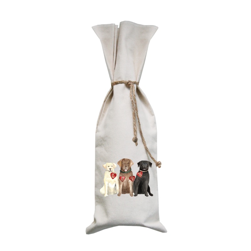 three labs valentine’s day wine bag