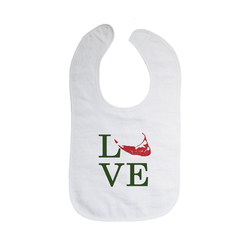 love nantucket island in red and green bib