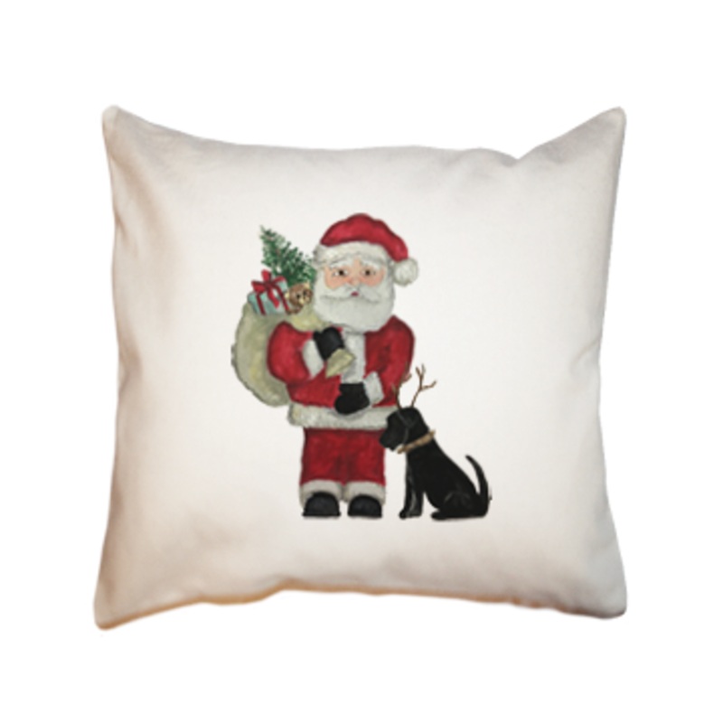 santa with sack and lab square pillow