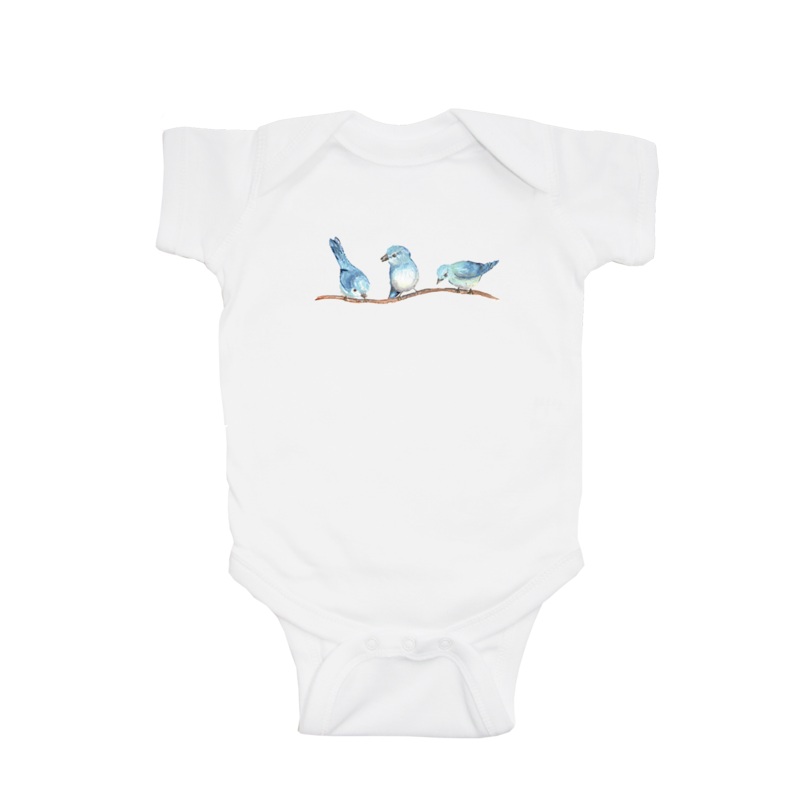 three blue birds baby snap up short sleeve