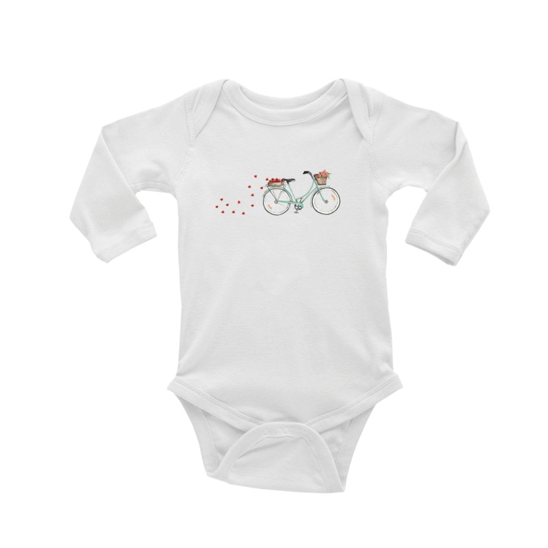 bike hearts flower baby snap up long sleeve