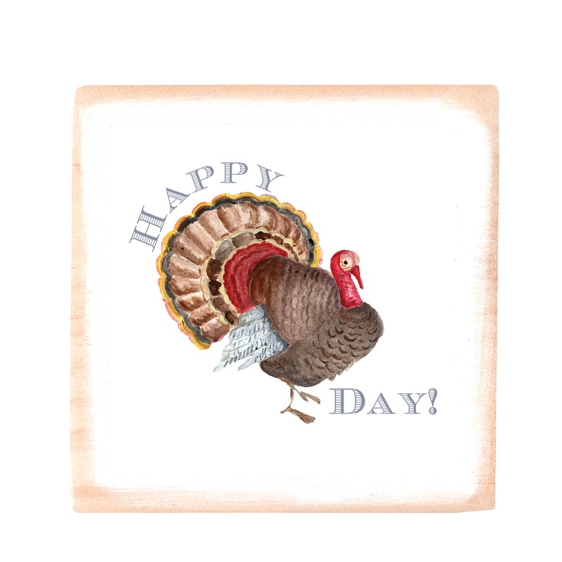 happy turkey day square wood block