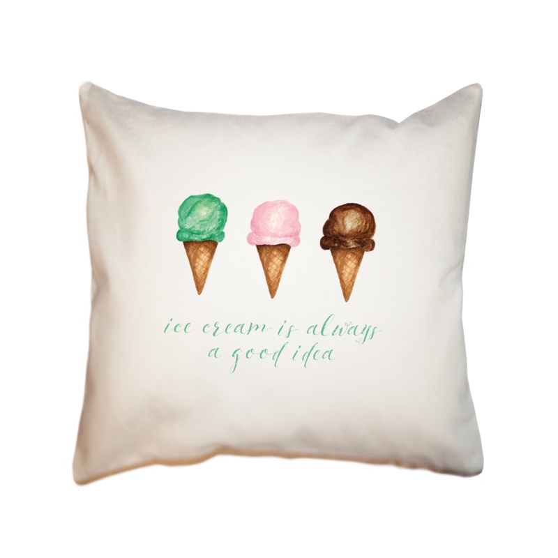 ice cream good idea green text square pillow