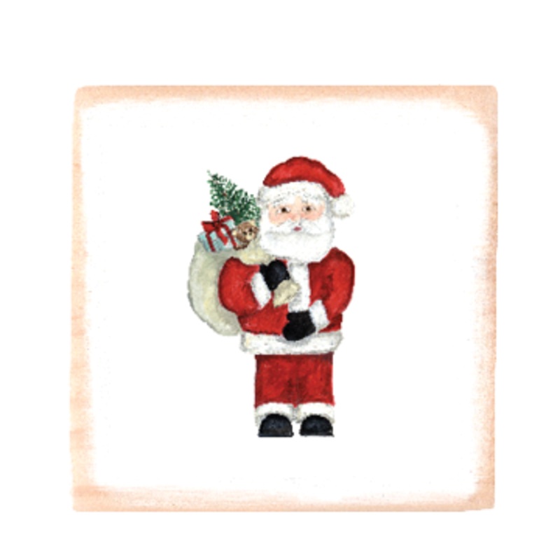 santa with toys square wood block