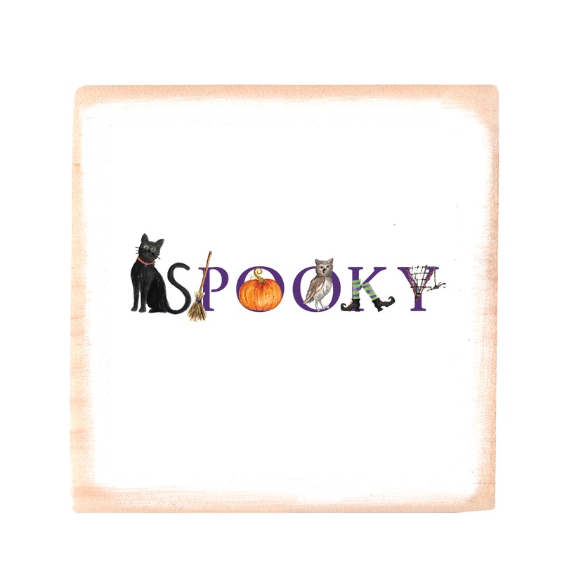 spooky square wood block
