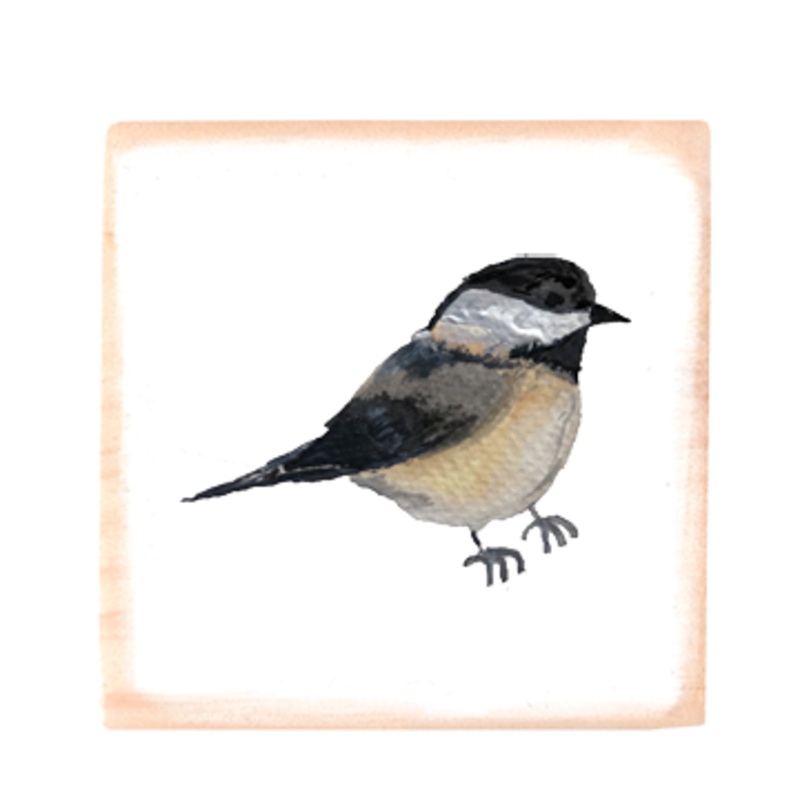 chickadee square wood block