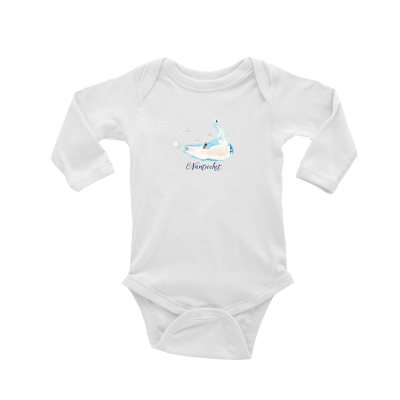nantucket map with three lighthouses baby snap up long sleeve