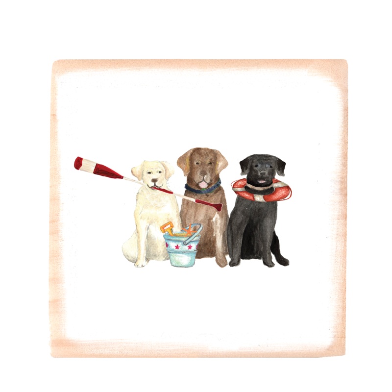 three labs nautical square wood block