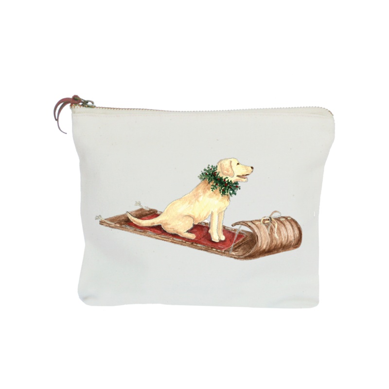 yellow lab on sled zipper pouch
