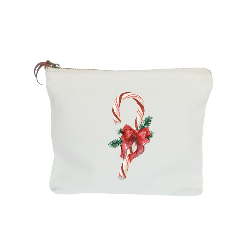 candy cane with bow and evergreens zipper pouch