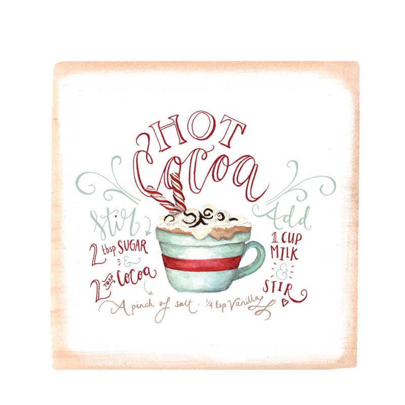 hot cocoa recipe square wood block