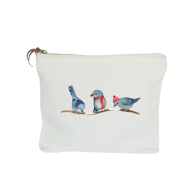 three bluebirds winter zipper pouch