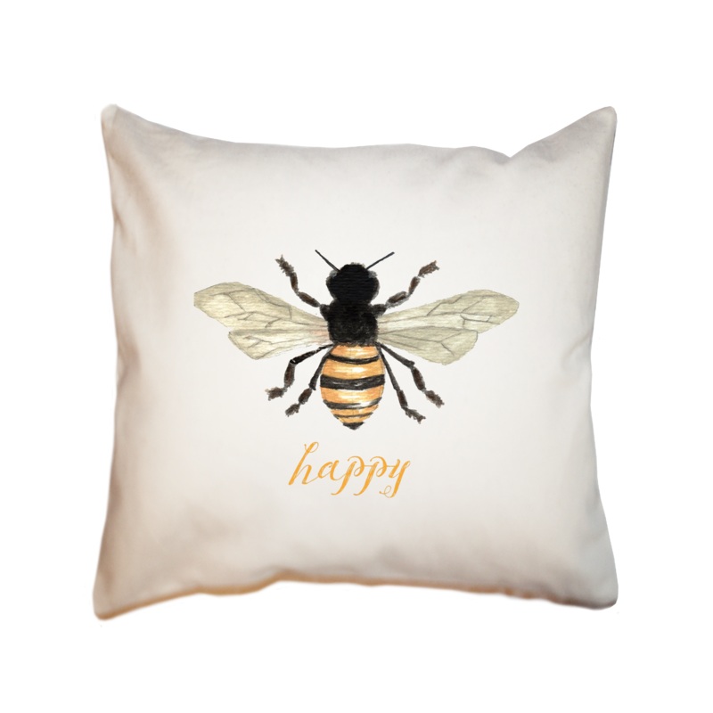 bee happy square pillow