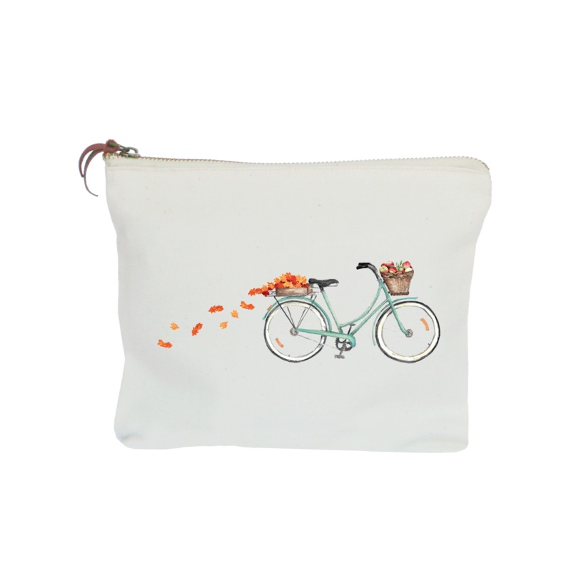 bike with apples and leaves zipper pouch