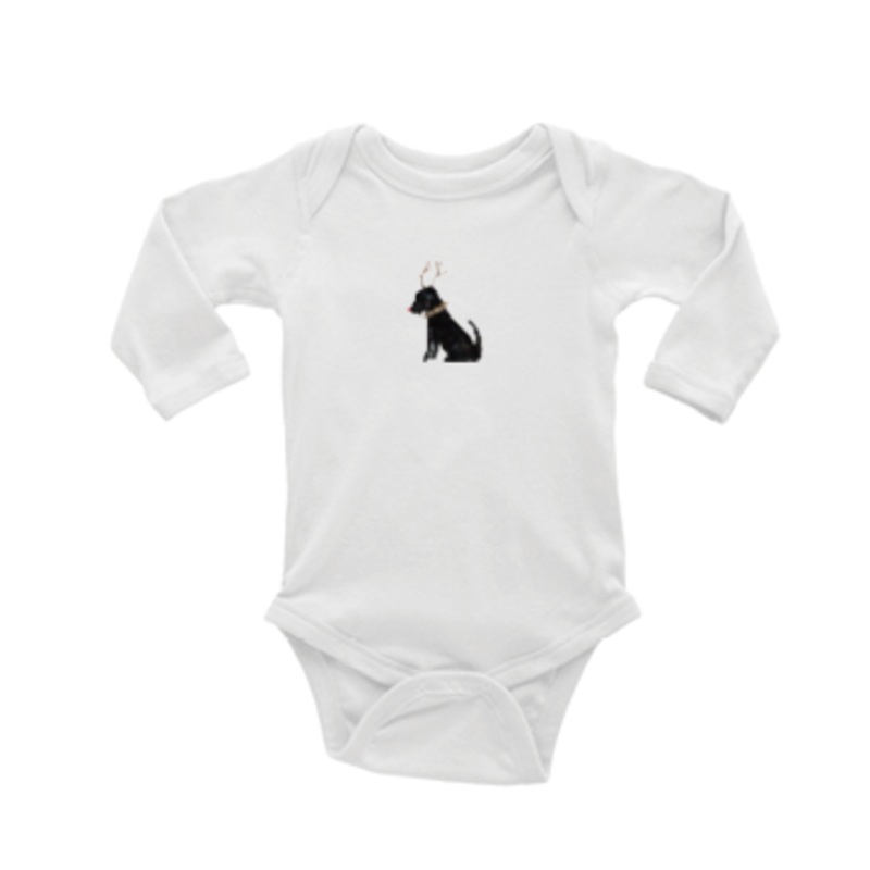 lab with antlers and red nose baby snap up long sleeve