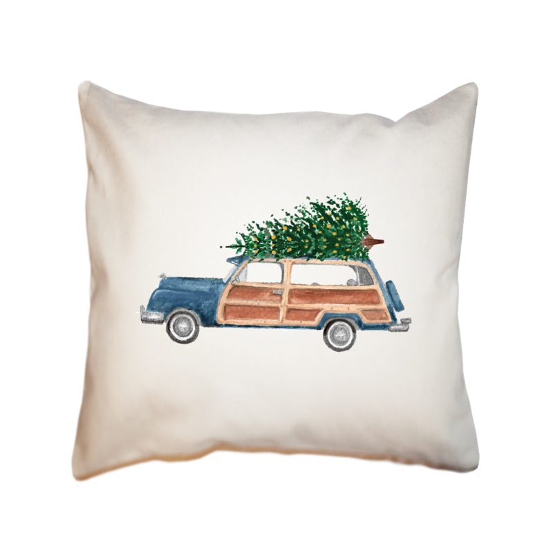 navy woody with tree square pillow