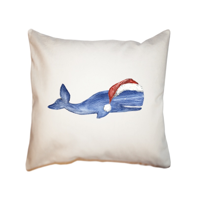 whale with santa hat square pillow