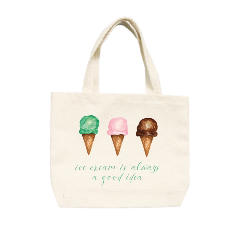 ice cream good idea green text small tote