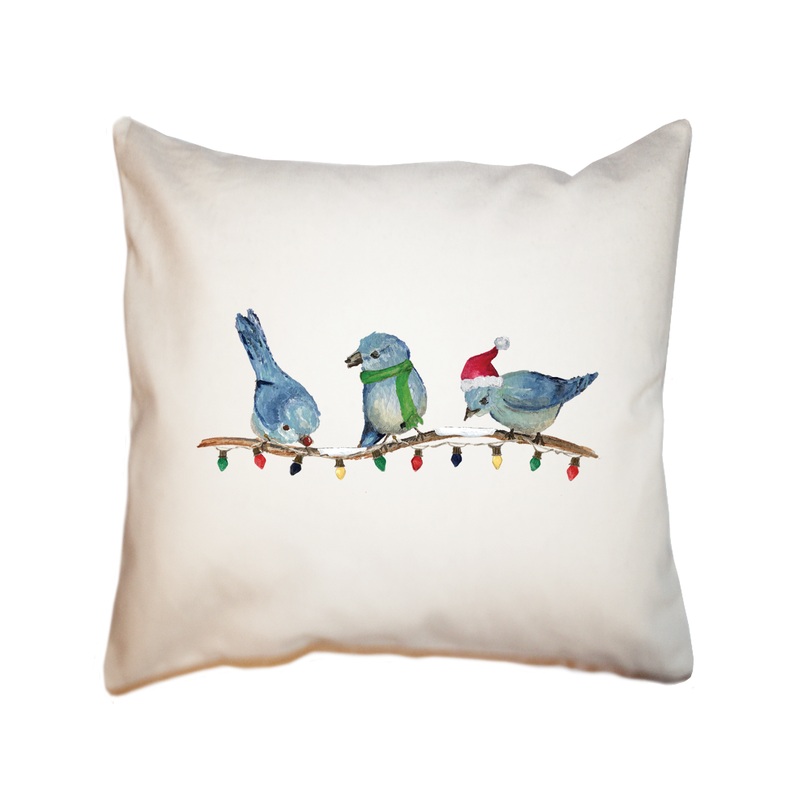 three bluebirds christmas square pillow