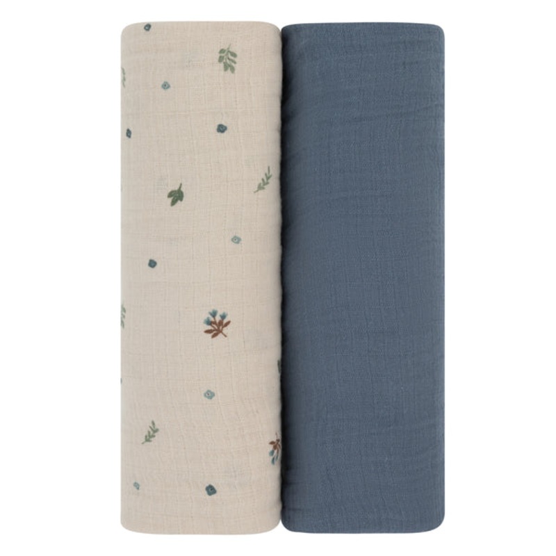Cotton Muslin Swaddle 2 Pak | Garden Flowers | Sapphire Blue | Ely’s & Co