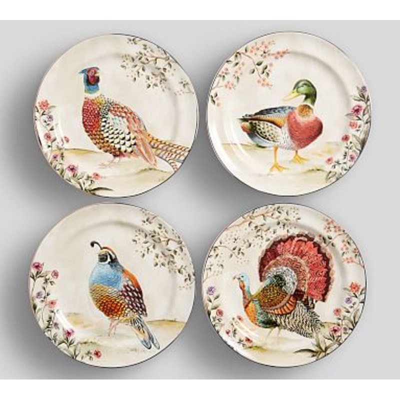 Botanical Harvest Bird Stoneware Dinner Plates – Set of 4 S97464055