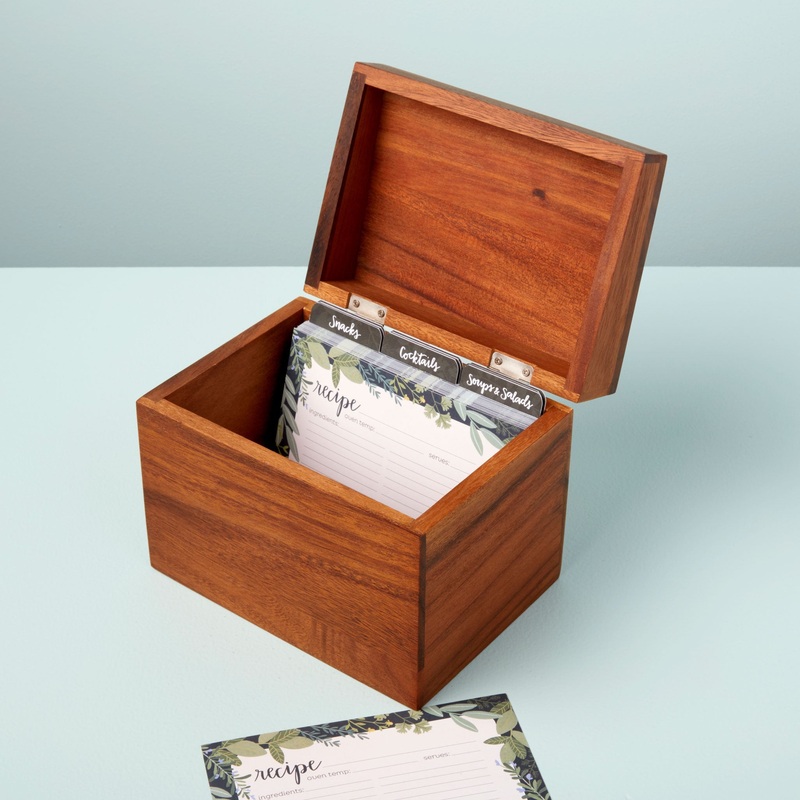 Acacia Wood Recipe Box & Cards Set S97425899