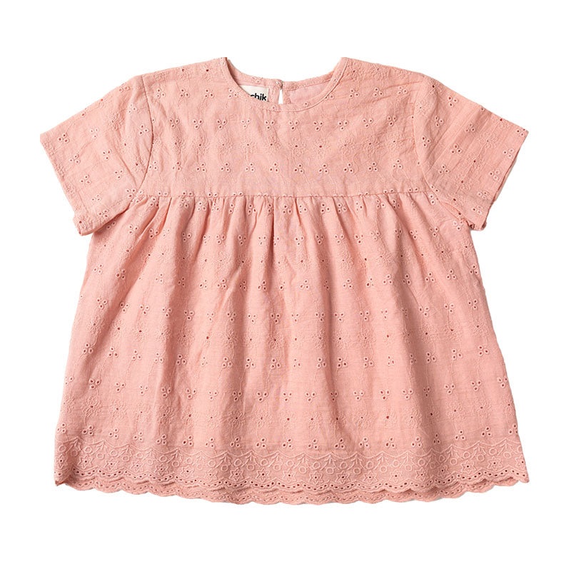 Broderie Anglaise Lace Swing Top with Keyhole – Baby Pink