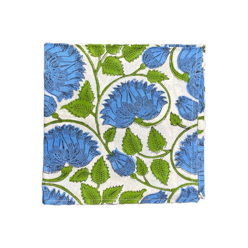 Block Print Blue and Green Cloth Napkin
