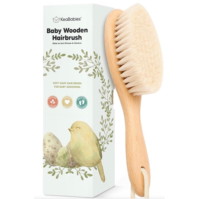 Baby Hair Brush – Baby Brush with Soft Goat Bristles – Cradle Cap Brush – Perfect Scalp Grooming Product for Infant, Toddler, Kids (Walnut, Oval)