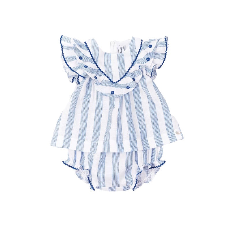 tartine et chocolate baby blouse and bloomers set blue