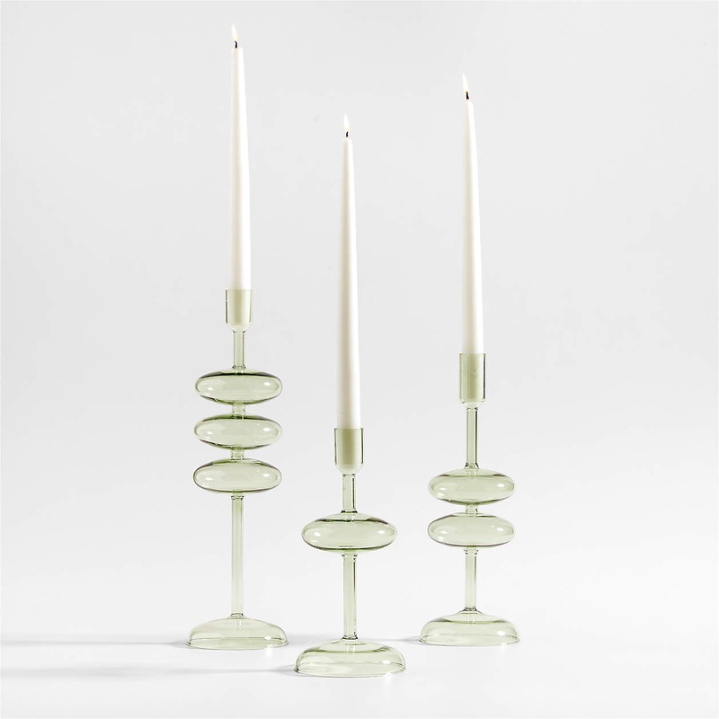 Venezia Smoke Green Glass Taper Candle Holders, Set of 3 S97417007