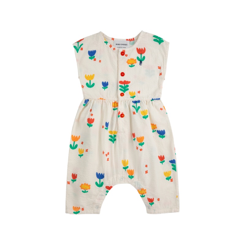 bobo choses garden party all over woven baby overall offwhite