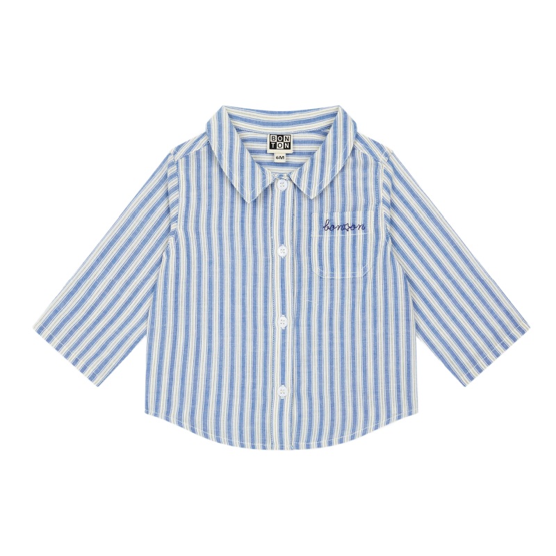 bonton pan striped baby shirt blue/cream