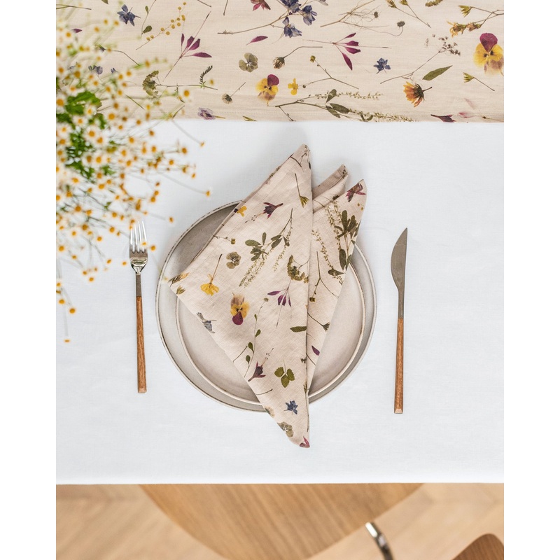Botanical print linen napkin set of 2