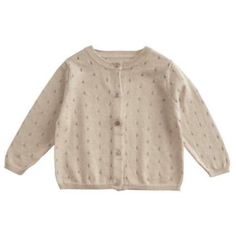 belle enfant cotton pointelle cardigan mushroom