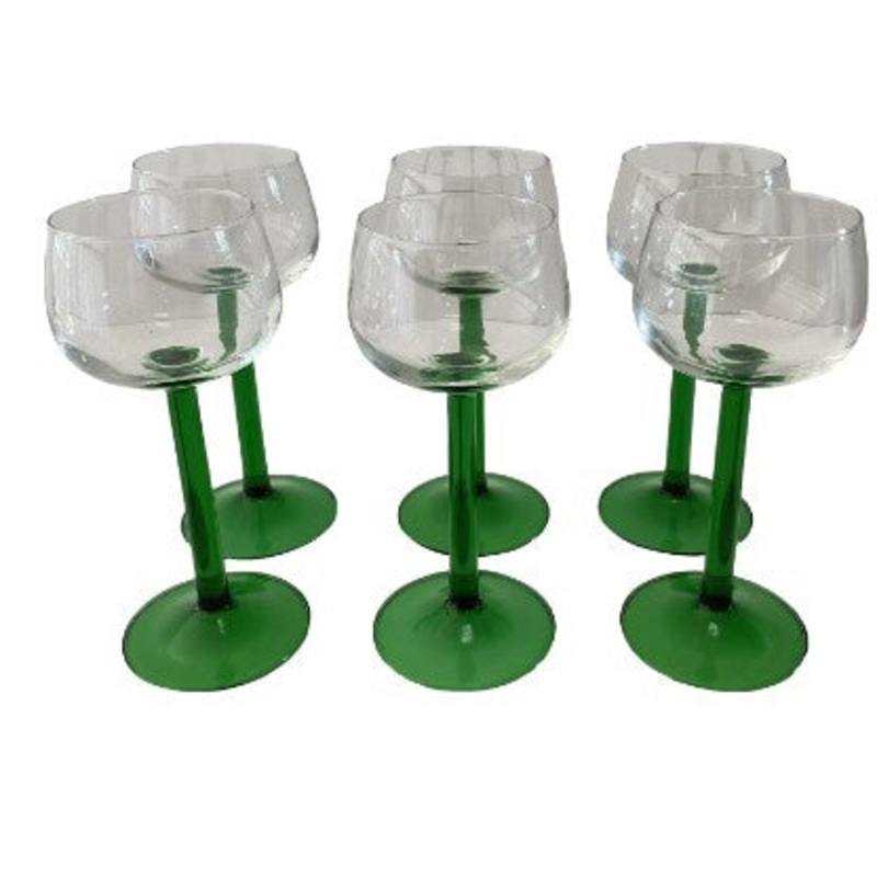 Vintage French Emerald Green Stemmed Wine Glasses – Set of 6