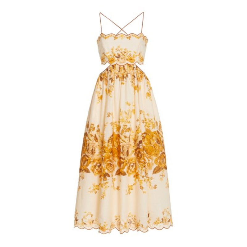 Aliane Cutout Linen Midi Dress S97467851