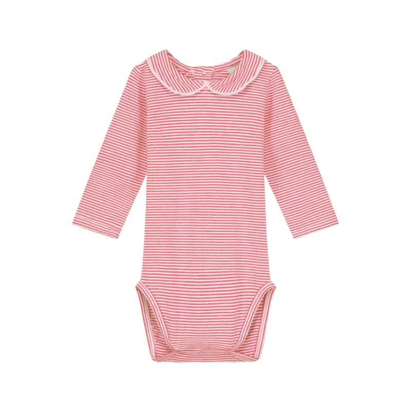 gray label baby collar onesie cherry/cream