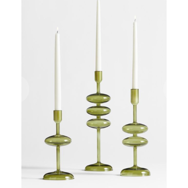 Venezia Olive Green Glass Taper Candle Holders, Set of 3