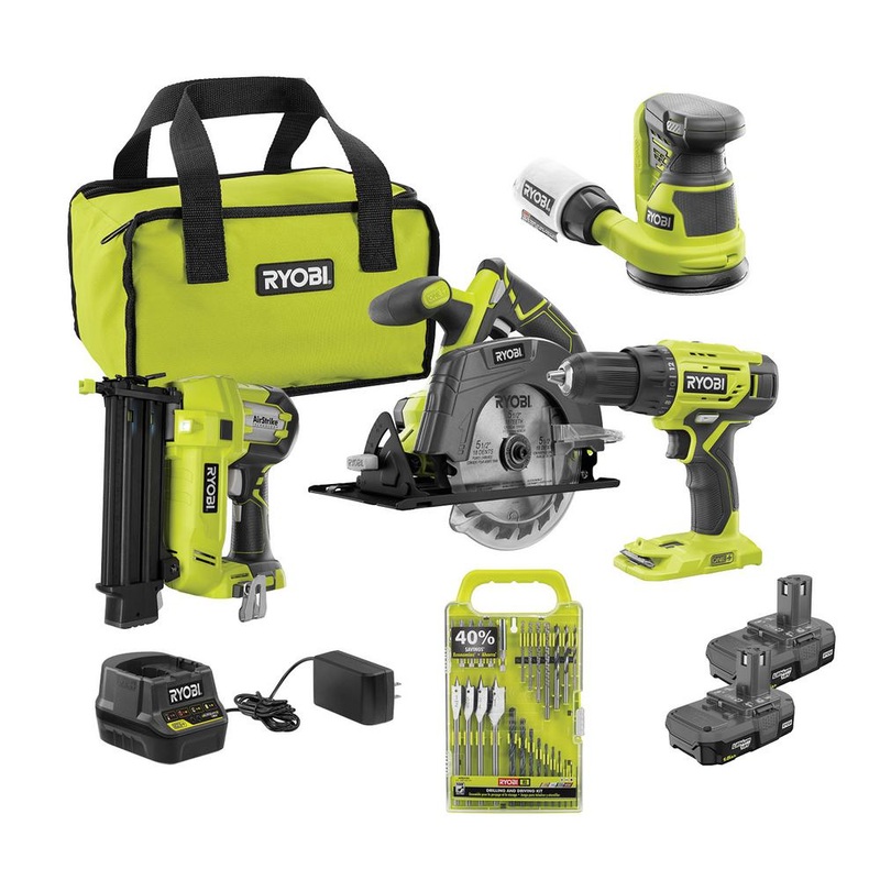 18-Volt ONE+ Lithium-Ion Cordless 4-Tool Combo Kit with 31-Piece Bit Set, (2) 1.5 Ah Batteries, Charger and Bag