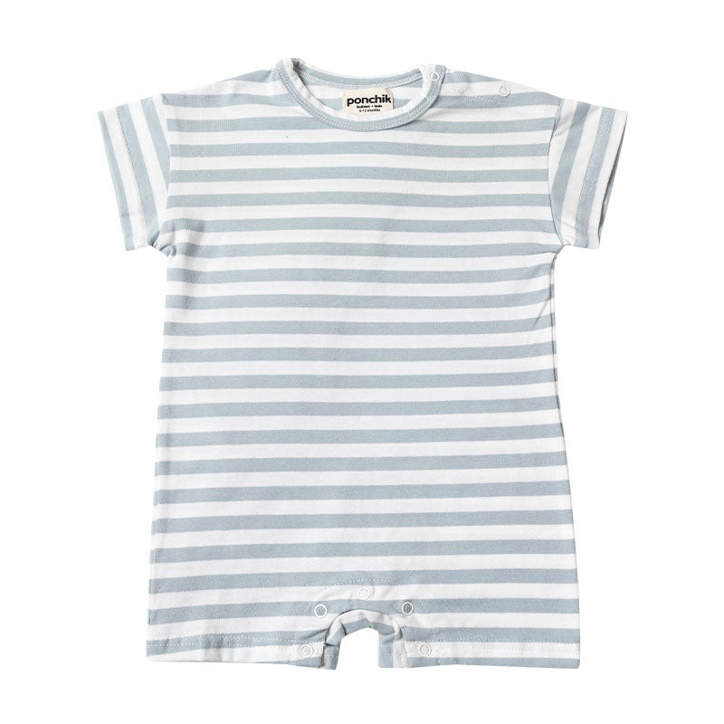 All In One Cotton Baby + Toddler Romper – Baby Blue Stripe