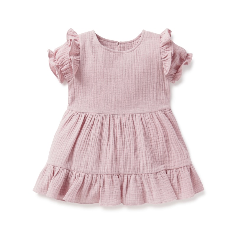 Aster and Oak Muslin Ruffle Cotton Dress – Pink