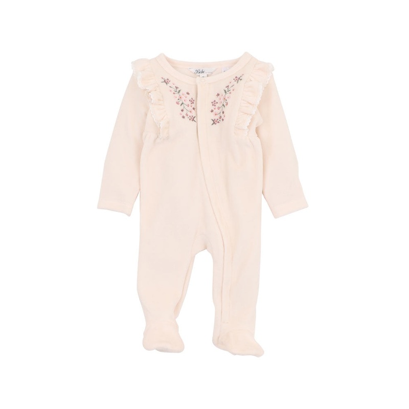 FLOSSY EMBROIDERED VELOUR LS ROMPER
