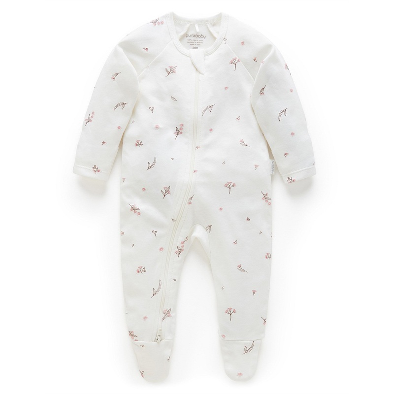 Purebaby Zip Growsuit – Vanilla Blossom