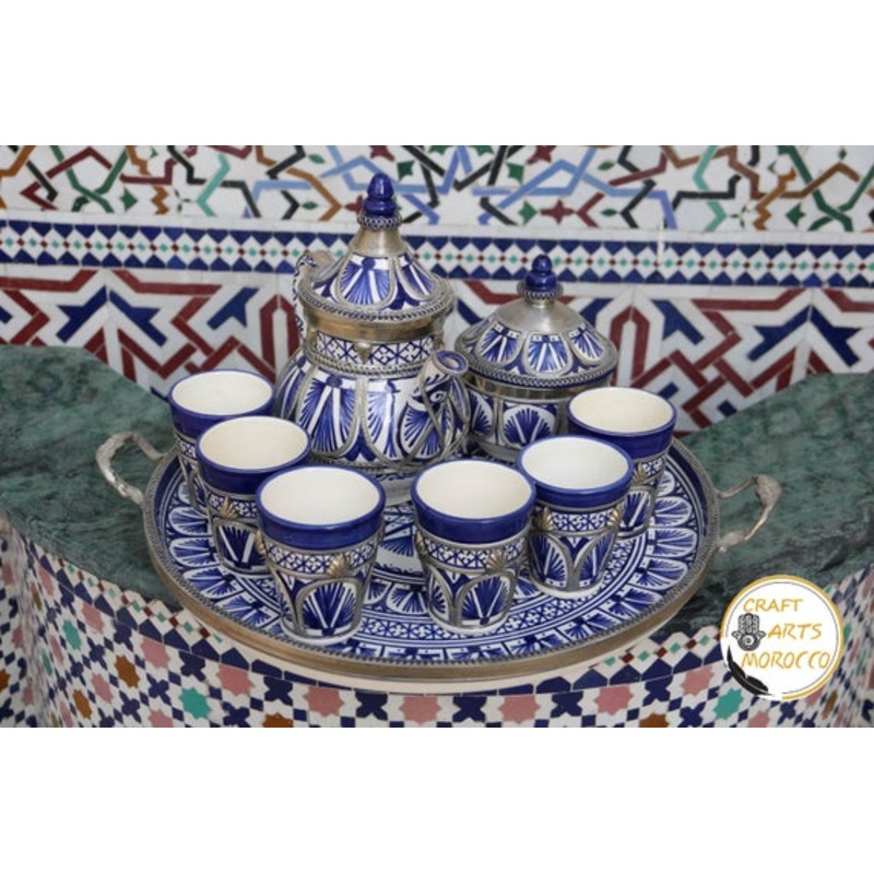Antique Moroccan Ceramic Tea Pot Set S97465467