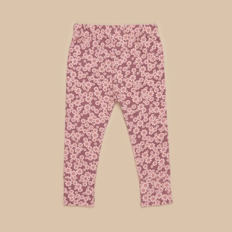 Huxbaby Organic Cotton Flower Bear Leggings I Dusty Plum