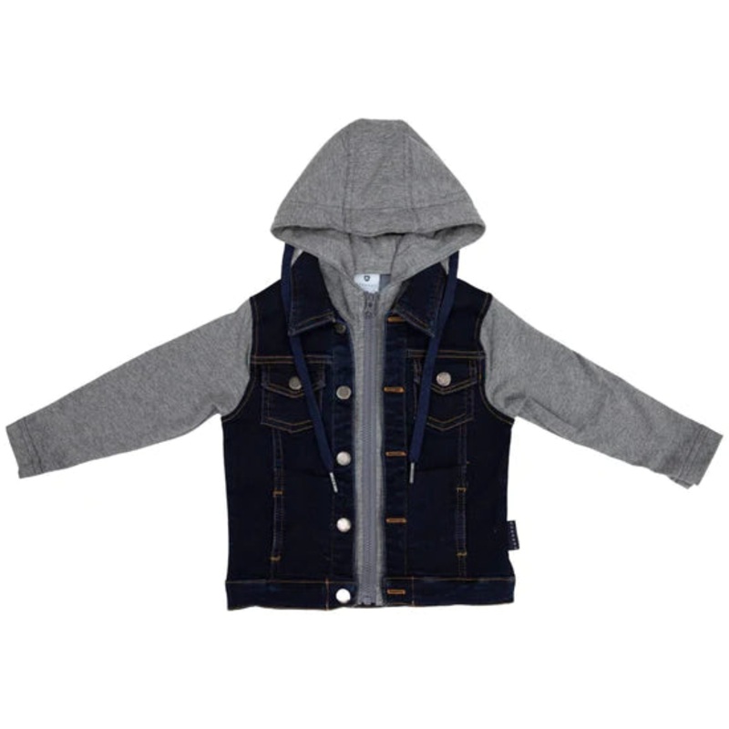 Lined Denim Knit Jacket with Hood.