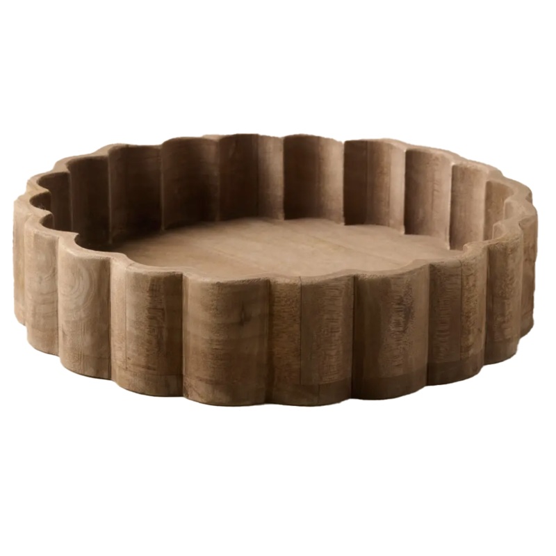 Antiqued Wood Scalloped Tray S97425761