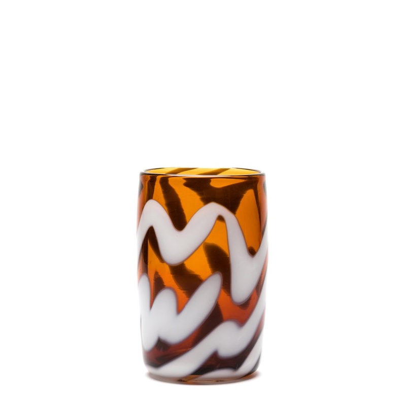 Transparent Amber Vase with White Swirls